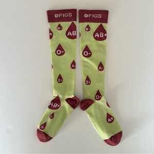 Figs Blood Type Patterned Socks - Green and Burgundy